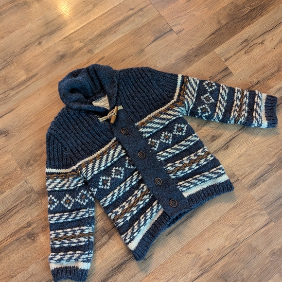 Zara Blue and Brown Cardigan Sweater with Shawl Collar - Picture 2 of 5